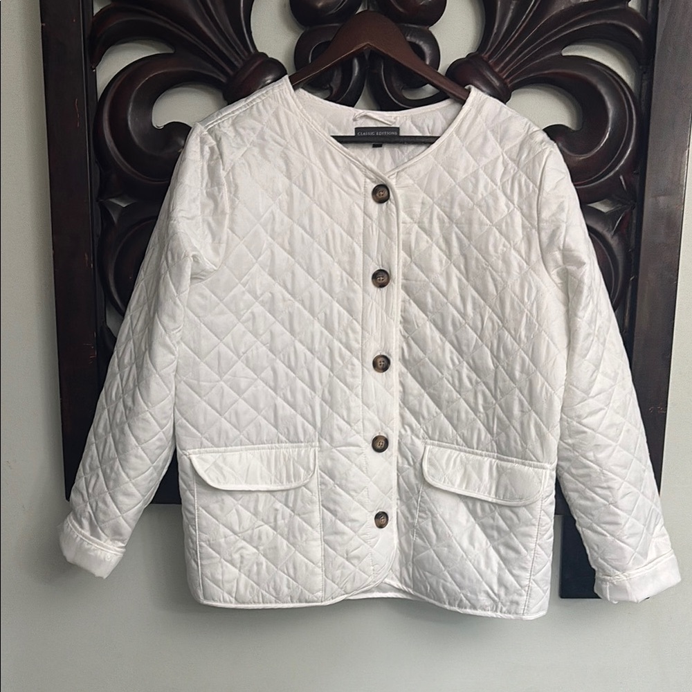 White Quilted Jacket with Buttons by Classic Editions